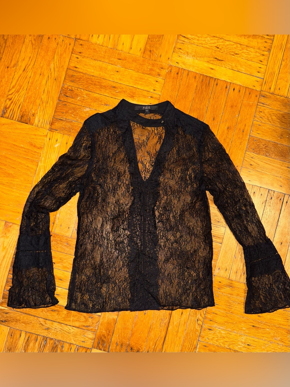 Guess Black Lace Blouse with Mandarin Collar
